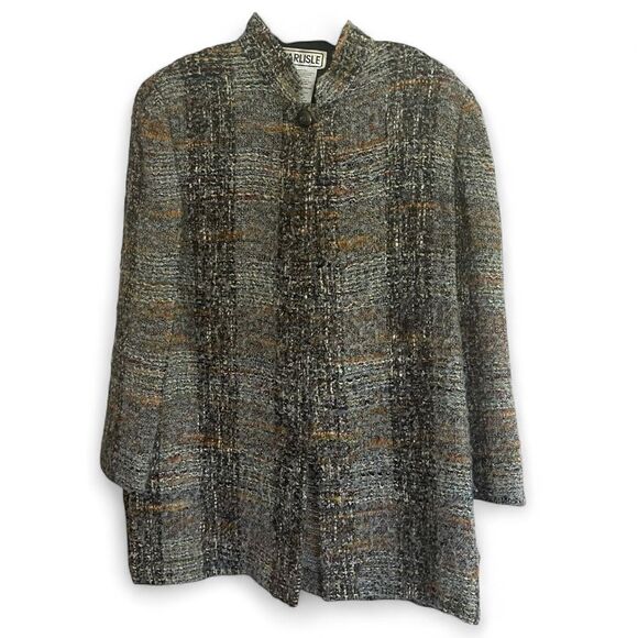 Carlisle Tweed Wool Blend Long Jacket Coat Size 12 Gray Multi Color - Picture 1 of 6